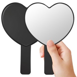 Aphrordity 2 Pcs Handheld Mirror, Heart-Shaped Hand Held Mirror with Handle, Portable Hand Mirror for Shaving, White Heart Cosmetic Lash Mirror, Small Cute Travel Vanity Mirror for Men&Women. Black