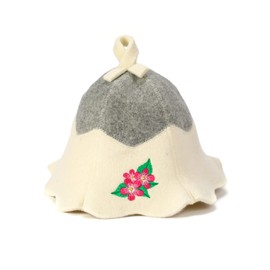 SAUNA GURU Sauna Flower Hat, 100% Organic Wool Felt Sauna Cap, Banya Hat Sauna Hair Protector, Sauna Accessories Embroidered Hat, Sauna Accessory, Russian Sauna Hat, Sauna Gifts for Men and Women