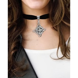 CLOORDE Witch Knot Choker Necklace for Women Black Gothic Witches Knot Neck Chain Silver Unique Celtic Knot Pendent Necklace Witchcraft Symbol Pagan Jewelry Accessories Gifts for Her