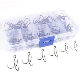 Treble Fishing Hooks, 100Pack High Carbon Steel Treble Hooks, Super Sharp Solid Triple Barbed Fish Hooks, Pike Hook Small Round Bend Lure Spoon Fishhook For Saltwater Freshwater