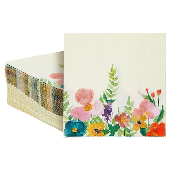 Paquete de 100 servilletas de papel florales de estilo clásico para jardín, despedida de soltera, decoración de fiesta de té (6.5 x 6.5 pulgadas)