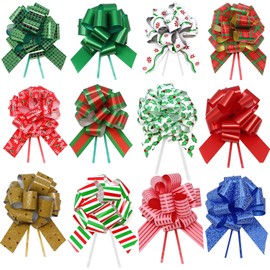JOYIN 48 PCS Christmas Pull Bows with Ribbon 5” Wide for Gift Wrapping & Gift Tags, Boxing Day Decorations, Holiday Décor Present Wrapping