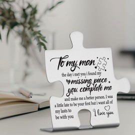 To My Man Puzzle Piece Gifts, Missing Piece Love Message Sign, Romantic Gift for Boyfriend, Husband, Anniversary, Valentine’s Day, Wedding, Birthday, I Love You Desk Plaque YCC4