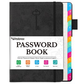 Witsbrez Password Keeper Book with Colorful Alphabetical Tabs, 4”x6” Small Password Books for Seniors, Password Notebook Organizer for Internet Website Address Login (Black)