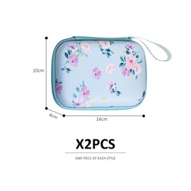 Pack of 2 Floral Pattern Headphone Box, Mini Headphone Box, Hard Shell Headphone Box with Zip, Headphone Data Cable Storage Box, Multifunctional Small Storage Box