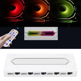 ARGB PWM Fan Hub, 1 to 10 Serial ATA Power Port 5V 3Pin Magnetic Base PC Case Fan Splitter with Remote SATA Power Input, RGB Computer PC Case Fan Hub (White)