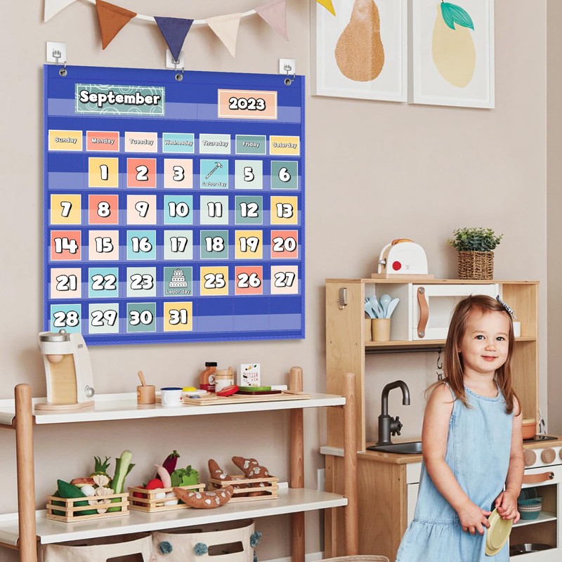 EAMAY Classroom Monthly Calendar Pocket Chart for 2.75 * 2.75