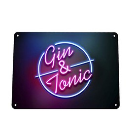 Gin & Tonic bar Sign - Neon effect Metal Sign wall art A4 Bar sign