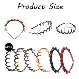 6 Pcs Zig Zag Headband, 90s Zigzag Headbands, Butterfly Clip Headband, Adjustable Teeth Comb Braided Hair Clips, Non-Slip Bangs Headbands for Women Daily Styling, Sports, Parties (Black, brown)