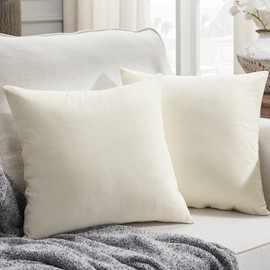 Homelike Moment Throw Pillow Covers Pack of 2, 18x18 Decorative Couch Pillow Cover Square White Velvet Pillow Cases with Invisible Zipper Soft Solid Farmhouse Cushion Cases for Sofa Bed Living Room