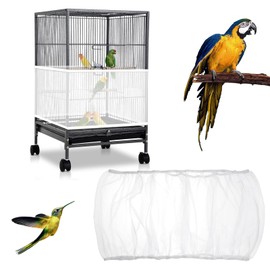 BOHUIZ Adjustable Bird Cage Cover, Bird Cage Seed Catcher Guard White Soft Airy Nylon Mesh Net Birdcage Cover Skirt Netting Seed Catcher Birdcage Accessories for Parrot Enclosures Round Square Cages