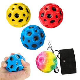 PXDUCN Moon Ball, Bouncy Balls, 4 Pack Colorful Bouncy Balls for Kids and Teens Comes with 4 Elastic Ropes, Stress Relief Toys with Ultra Elasticity, for Kid Teens Toys