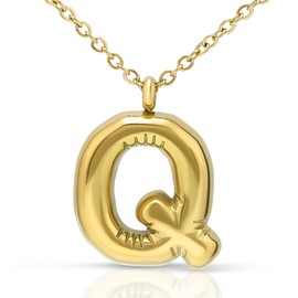 Joacii 18K Gold-Plated Bubble Initial Letter Pendant Necklace for Women Chunky Custom Puffy Alphabet Letter Name Drop Necklace for Men, Stainless Steel