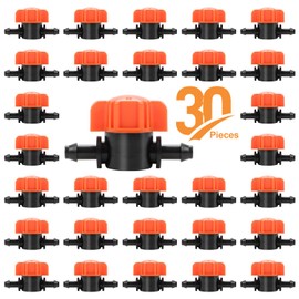 Copadri 30 PCS 1/4 Inch Drip Irrigation Shut Off Valve: 1/4" Drip Line Barbed Valves Fittings for 1/4 Inch Drip Irrigation Tubing Water Flow Control for Garden Watering System