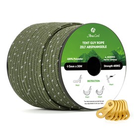 Abma Cord Guy Ropes Tent Cord with 6 Pieces Rope Tensioners 5 mm 30 m Tent Rope for Camping, Tents, Awning, Reflective Army Green