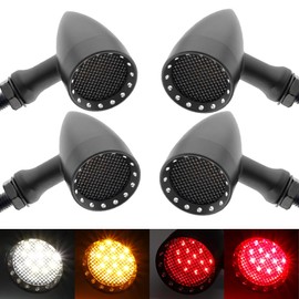 TSUNG 4PCS Motorcycle Bullet LED Front Rear Turn Signal Light SMD Blinker Indicator for Cruiser Chopper Bobber Cafe Racer Street Bike (SMD-Black-4PCS)