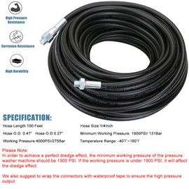 STYDDI Sewer Jetter Kit for Pressure Washer, 1/4 Inch NPT, 100 Feet Pressure Washer Drain Cleaner Line Hose, Button Nose and Rotating Sewer Jetting Nozzle, Orifice 4.0, 4000 PSI