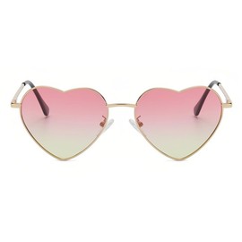 qinqilanqi-S Polarised Love Heart Sunglasses for Women Vintage Fashion Gold Metal Frame Cute Party Festival Glasses UV400 Protection, Gold/Pink Gradient