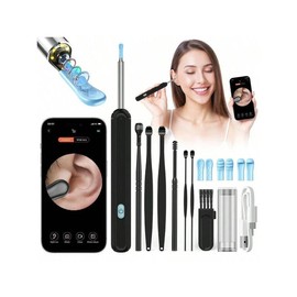 Ear Wax Removal - Earwax Remover Tool With 7 Pcs Ear Set - Ear Cleaner With Camera - Earwax Removal Kit With Light - Ear Camera With 6 Ear Spoon - Ear Cleaner For All Cell Phones (Black),Bag,Organizer,Storage - Colour: B6 Black With Seven-piece Set