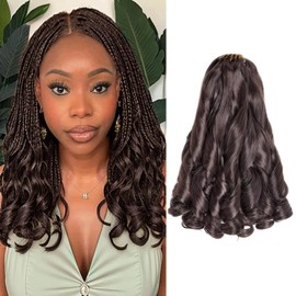 Flyroseing French Curl Braiding Hair, Brown Hair Extensions for Braiding 12" Fluffy Pre-Curled Extensions with Bouncy Curls 8 Packs Goddess Box Braids Synthetic for Daily Use/Long Lasting(12 Inch, 4#)