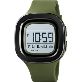 BESTKANG Unisex Outdoor Sports Watches LED Large Face Digital Sports Watch Military Waterproof Men Women Student Watches (B-Green)