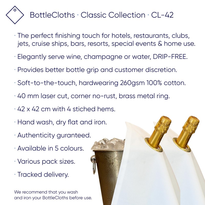 Classic Bottle Cloth, 42 cm, Cotton, Corner Metal Ring (Platinum