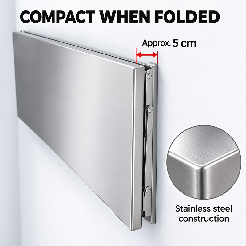 Foldable Stainless Steel Wall Mounted Shelf, Space-Saving Storage and Work