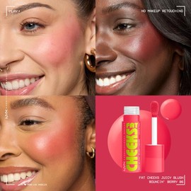 Fat Cheeks Juicy Liquid Blush Dewy Hydrated Color & Shine for Cheeks, and 12HR wear, NYX Professional Makeup Raspberry:_Bouncin Berry