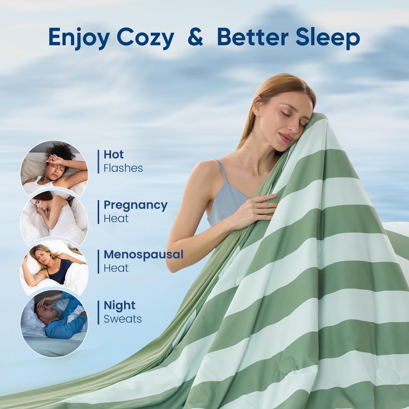 Snuggle Sac Mediterranean Stripe Cooling Comforter Queen Size Set, Q-Max