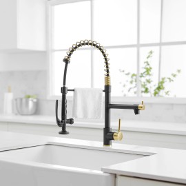 Modern Single-Hole Matte Black with Gold Pull Down Kitchen Faucet Contemporary Kitchen Sink FaucetSurface Finishing: Other, Color: 512-33ORB