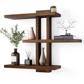 yaqew Variable Wood Floating Shelves Set of 4, Wall Cube Shelves 28.35" Max, Wall Shelves for Living Room Bedroom - Light Walnut Color - 28.35" x 23" x 5.9" Max