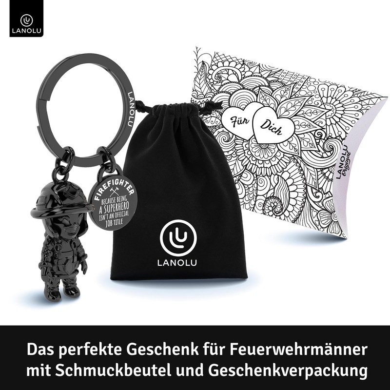 LANOLU Fireman Key Ring, Fire Brigade Gifts for Men, Lucky