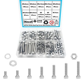 M5 Bolts,Hincell 210pcs M5 Hex Socket Head Cap Screws Bolts Washers Nuts Kit,304 Stainless Steel(M5 x 6mm /8mm /12mm /16mm /20mm /25mm /30mm)