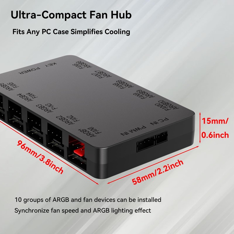 GSCOLER 10-Port ARGB & PWM Fan Hub Controller - Magnetic