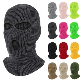 Pukavt 3 Hole Winter Knitted Mask, Full Face Cover Ski Mask Warm Balaclava for Skiing, Motorcycle, Snowboard Deep Gray
