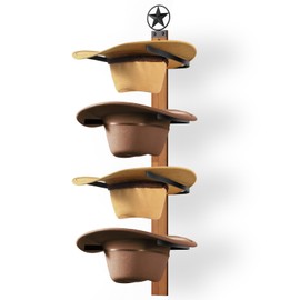 FLUFFYTREE Cowboy Hat Rack, 4-Piece Western Hat Rack For Wall with Natural Wooden Board, Gift Cowboy Hat Holder for Wall Décor Keeps Original Shape of Hat
