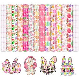 Tintnut Easter Egg Permanent Vinyl, Spring Pastel Pattern Adhesive - 12 Sheets 12"x10", Pink Bunny Prints, Outdoor Compatible with Cricut or Silhouette for Decor Self Sticker