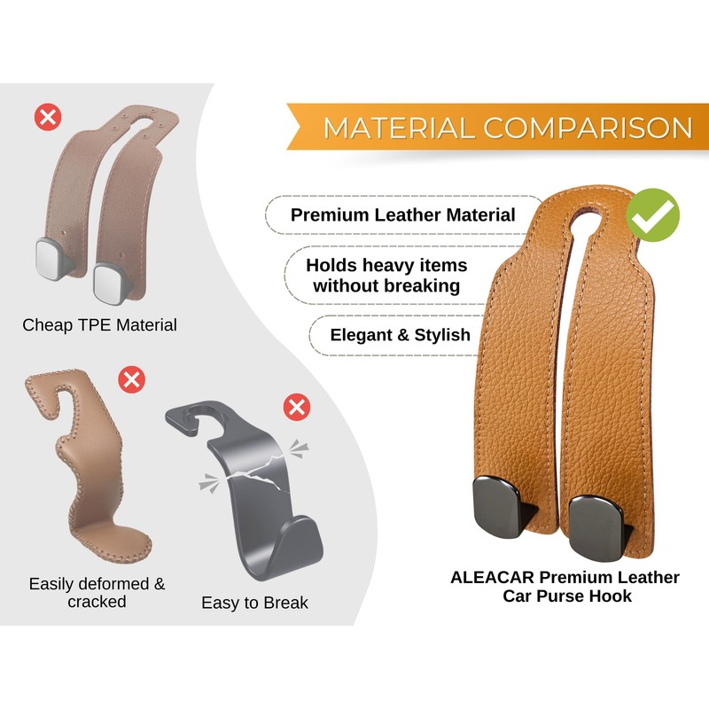 ALEACAR Premium Leather Car Purse Hook (1 Pack), Elegant Car