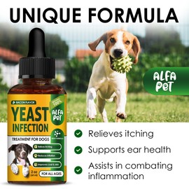 Yeast Infection Treatment for Dogs Helps with Itching & Allergies – Dog Yeast Infection Treatment Liquid Herbal Supplement – for All Breeds – Bacon Taste – 2 Oz