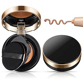 2 Pieces Empty Cushion Foundation Box Portable Cushion Puff Box Refillable Powder Puff Box Empty Powder Container with Sponge Powder Puff for Women Travel Vacation, Black, 0.5 oz