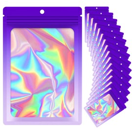 100 Pieces Resealable Mylar Bags, Smell Proof Bags with Clear Window for Food Storage Party Favor Packaging Small Business (Gradient Purple, 2.4×4)