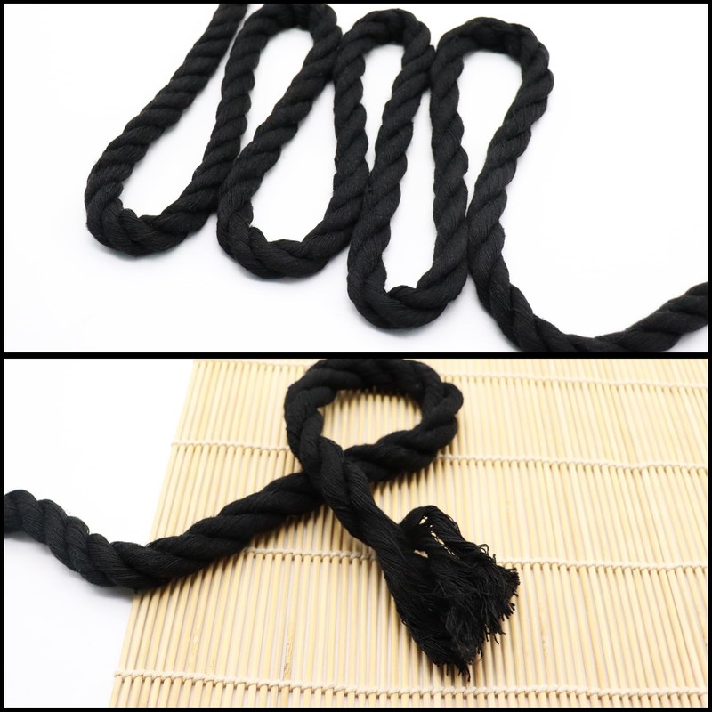 Black Cotton Rope (1/2 in x 100 ft) Soft Cotton