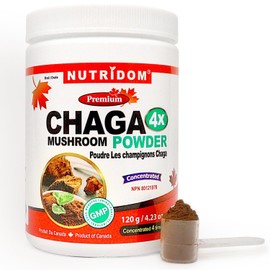 Nutridom Chaga Mushroom Extract Powder, 4:1 Concentrate Ratio, Easy-to-mix for Chaga Tea, Shakes, Smoothies, Coffee and Tea, Non-GMO, Vegan Gluten-Free, Soy-Free, Dairy-Free, No Fillers, and No Additives (33 Servings)