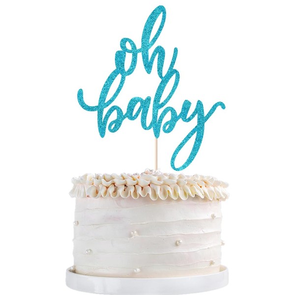 Qertesl - Decoración para tartas con purpurina, decoración para tartas de bebé, bautismo de bebé o decoración para tartas de fiesta Azul