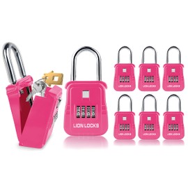 Lion Locks 1500 Key Lock Box with Code, Lockbox for Keys Outdoor, Realtor Lock Box for Short-Term Rentals, Holds 5 Keys (6 Pack, Pink)