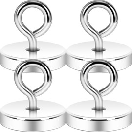 Neosmuk Magnetic Eyeblot Hooks, 120lb Heavy Duty Extra Strong Large Magnet Hook with Eye Bolt for Cruise Cabin,Magnet Eyelet Hanger for Hanging, Cruise Essentials Hook(Silver, 4 Pack)