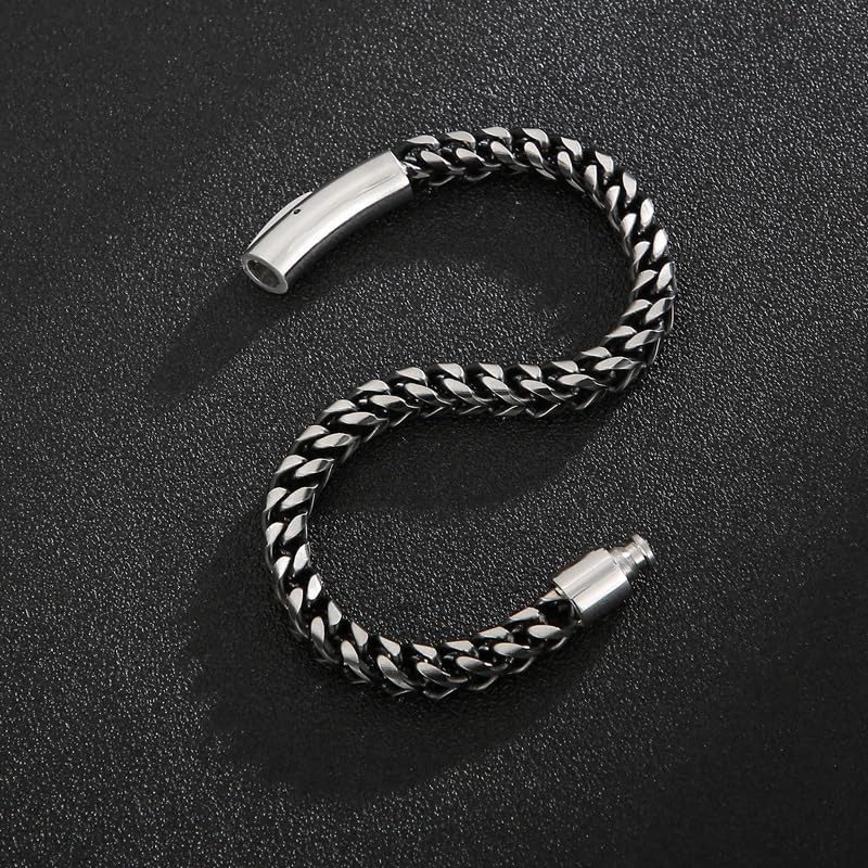 Ushinelit Retro Stainless Steel Bracelet Twist Rope Chain, Antique Black