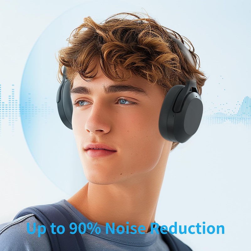Rebocico Active Noise Cancelling Headphones, Bluetooth 5.3 Over-Ear with Microphone
