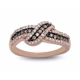 Hdiamonds Mother's Day Gift For Her 1/2 Carat Total Weight (cttw) 925 Sterling Silver Diamond Ring with White-Brown Diamonds - 18K Rose Gold Plating, Bridal Rings for Women (Ring Size: 5)