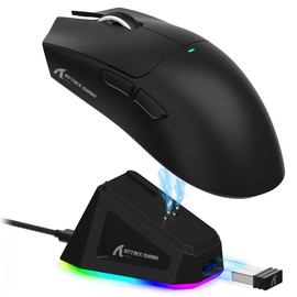 ATTACK SHARK X11 Mouse Inalámbrico con Base de Carga RGB, Mouse Gamer Ultraligero para Juegos, 2.4 GHz/Bluetooth/USB-C de 3 Modos, 24000DPI, 5 Botones programables para PC/Mac